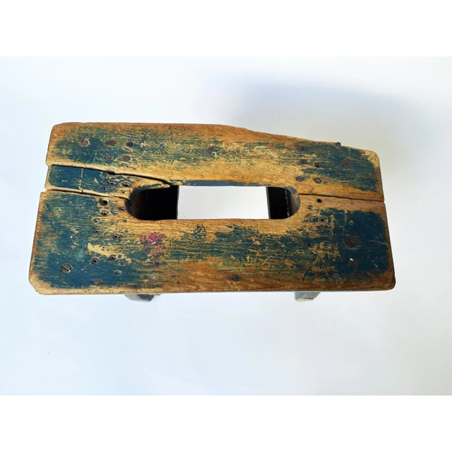 Paint Antique Blue Primitive Milking Stool Early 20th Century For Sale - Image 7 of 7