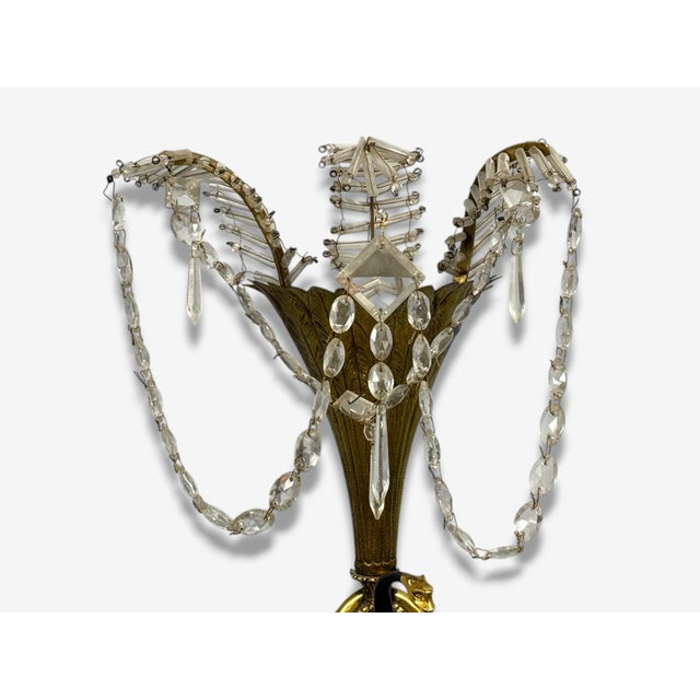 1930s Neoclassical Style, Swan Sconces, Gilt Metal, Crystal, France - a Pair For Sale - Image 10 of 11