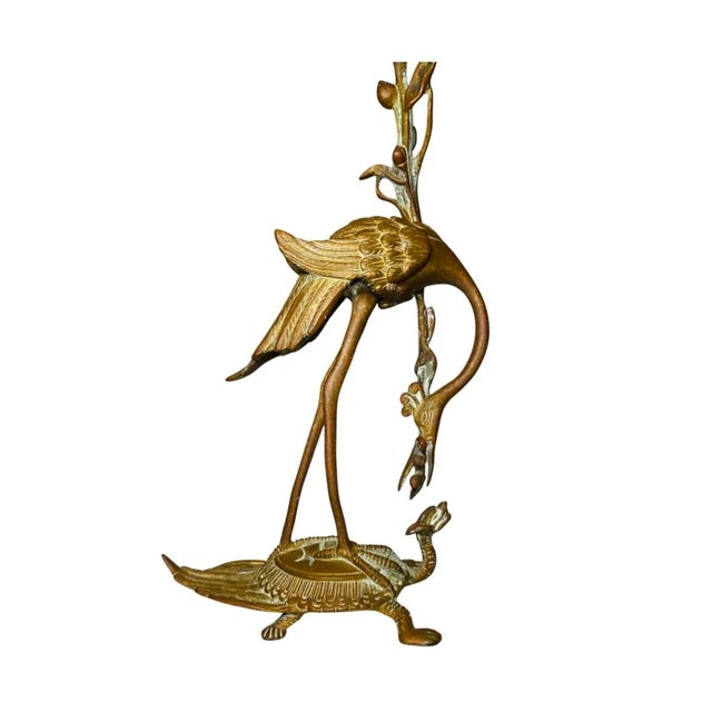 Metal Antique Late 19th Century Gilt Bronze Figural Heron & Turtle Candlesticks- a Pair For Sale - Image 7 of 9