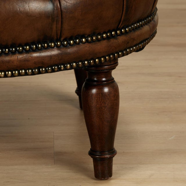 Vintage Button Tufted Leather Ottoman For Sale - Image 11 of 12