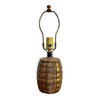 Vintage Brass Barrel Lamp With Black Neck For Sale