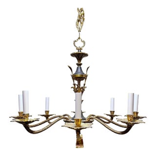 1930's Decorative Black and Bronze Chandelier For Sale