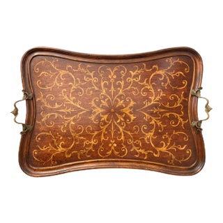 Jonathan Charles Attributed Hand Carved La Rochelle Rectangular Seaweed Marquetry Tray For Sale