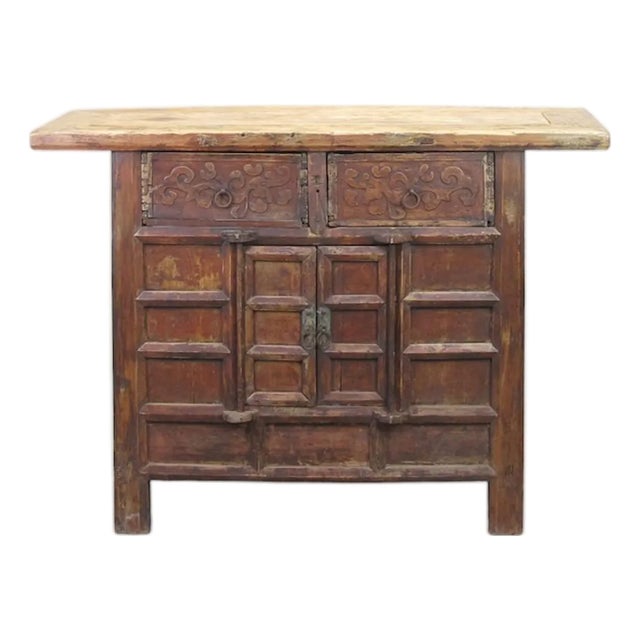 Double Top Drawer Carved Cabinet or Sideboard For Sale