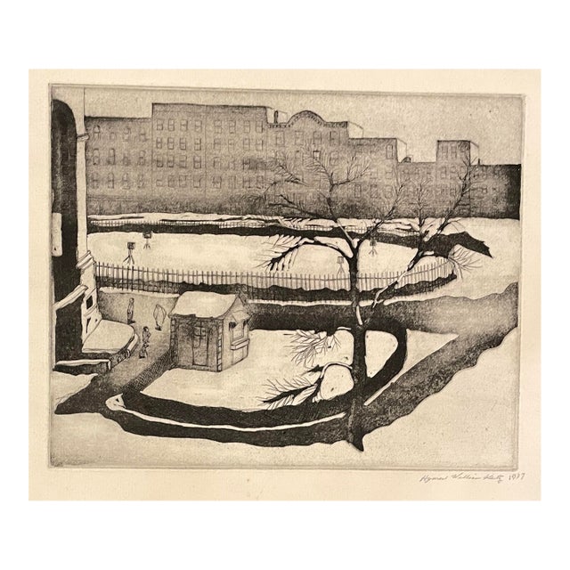 1937 Hyman Katz New York Winter Snow Scene Etching For Sale