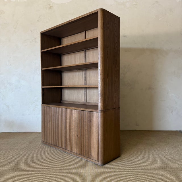 Contemporary Reed 4 Shelf Oak Bookcase 84"h For Sale - Image 3 of 13