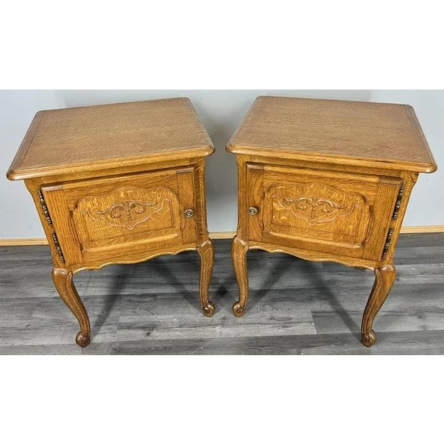 Vintage French Louis Style Oak Nightstands, Set of 2 For Sale - Image 12 of 12