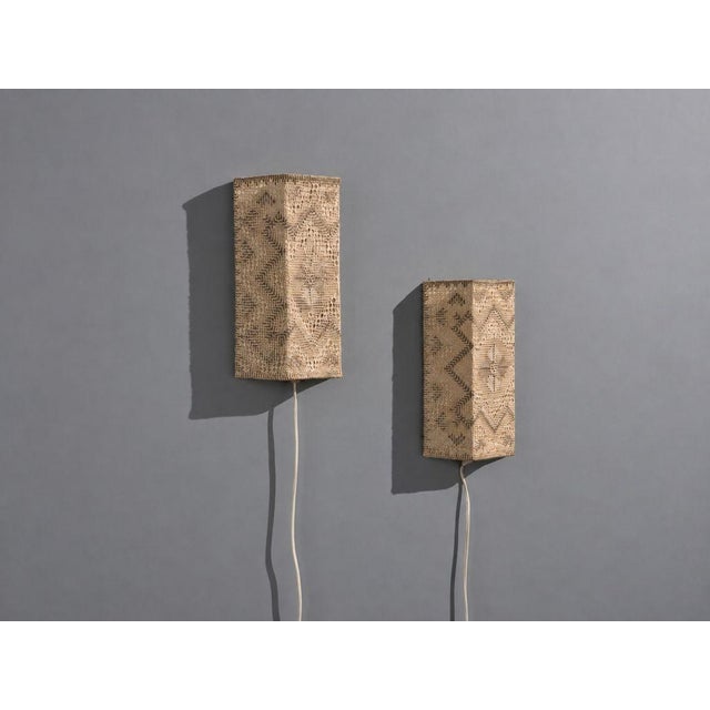 Swedish Modern, Wall Sconces, Beige and White Crocheted Fabric, Sweden, 1970s For Sale - Image 4 of 10