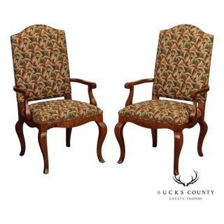 Pair of Ethan Allen Legacy Collection Upholstered Armchairs with Cabriole Legs For Sale