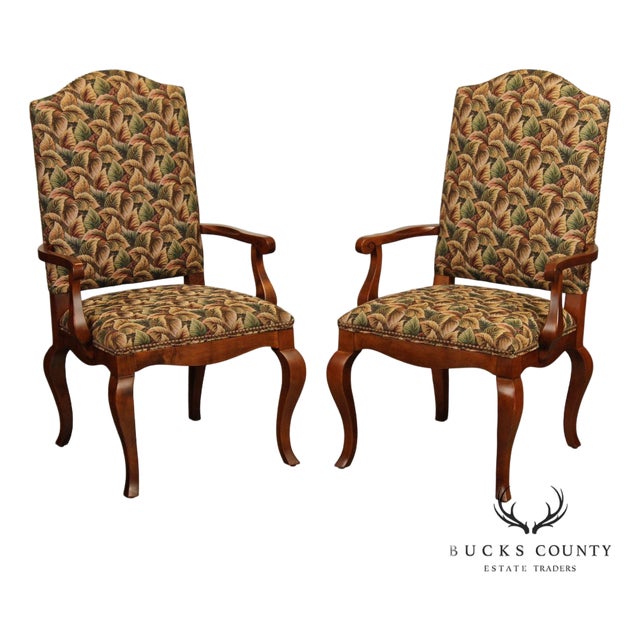 Pair of Ethan Allen Legacy Collection Upholstered Armchairs with Cabriole Legs For Sale