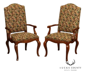 Pair of Ethan Allen Legacy Collection Upholstered Armchairs with Cabriole Legs