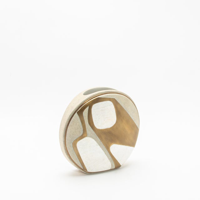 Modern Vase in Shagreen With Mother of Pearl and Brass Details by R&y Augousti For Sale - Image 10 of 11