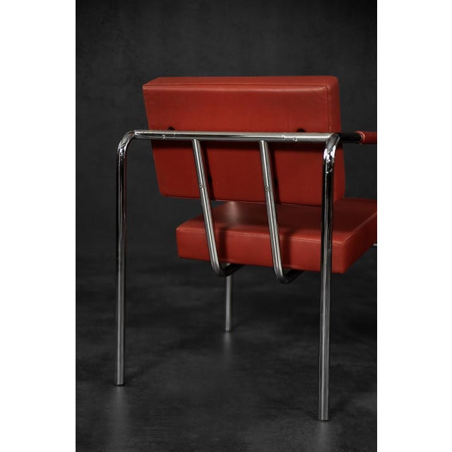 Set of Scandinavian Bauhaus Model EJ 8 Armchairs in Chrome and Red Leather by Torben Skov for Erik Jørgensen Møbelfabrik, 1990 For Sale - Image 15 of 18