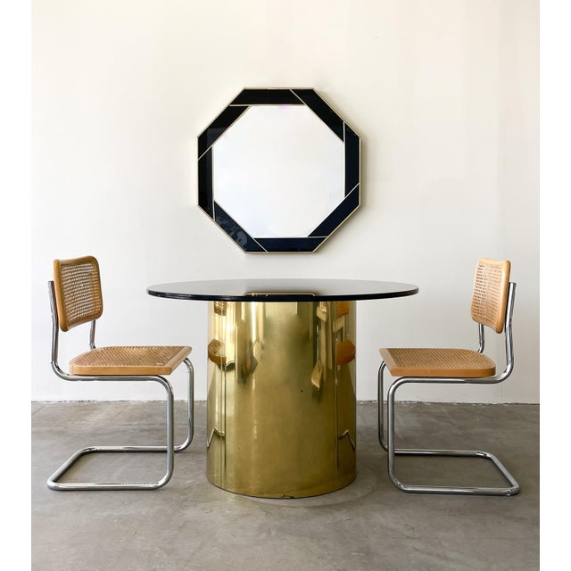1970s Postmodern Vintage Curtis Jere Brass and Smoke Glass Round Dining