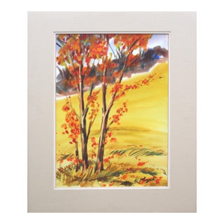 Aspen in Fall, 1970s Vintage Autumn Landscape Watercolor by Lewis Suzuki For Sale