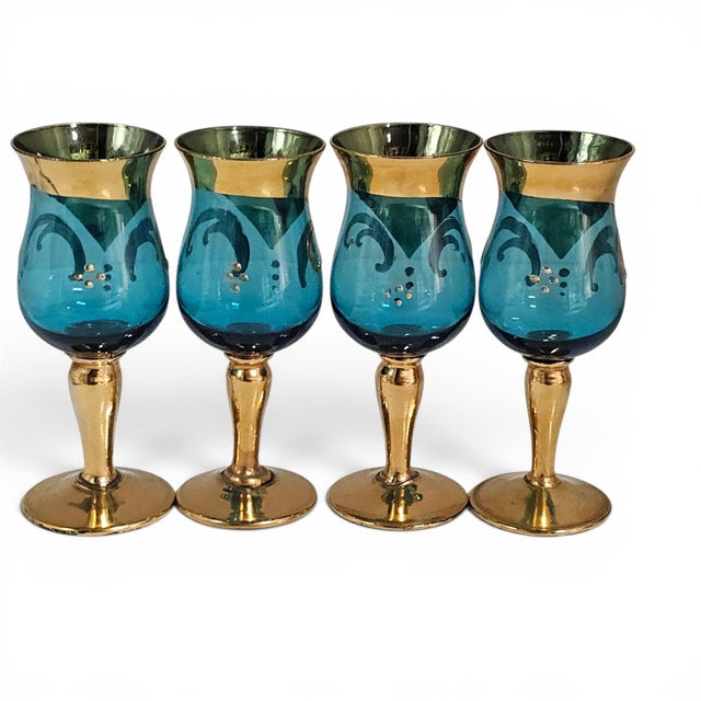 Vintage Venetian Tre Fuochi Turquoise Ombre Art Glass Decanter Set - Set of 5 For Sale - Image 17 of 18