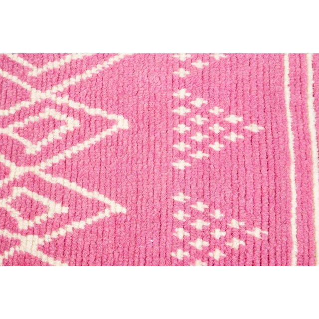 Textile Contemporary Moroccan Style Handmade Pink Tribal Wool Runner For Sale - Image 7 of 11