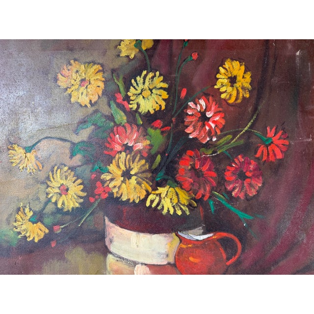 1960s 1960s Vintage Tian Impressionist Floral Still Life Oil on Canvas Painting – Ornate Gold Wood Frame For Sale - Image 5 of 12