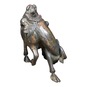 Vintage Solid Bronze Figurine of a Boy and Water Buffalo