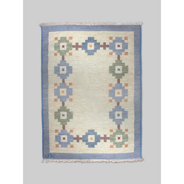 Mid-Century Modern Swedish Geometric Wool Kilim Rug by Karin Jönsson, 1960 For Sale - Image 9 of 9