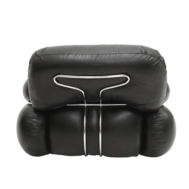 Set of Italian Model Okay Lounge Chairs in Black Leather and Steel by Adriano Piazzesi For Sale - Image 5 of 8