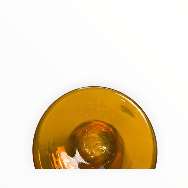 Glass Rick Strini Signed 2004 Hand-Blown Art Glass Vase 11.25" Yellow, Amber & Green Botanical Design For Sale - Image 7 of 8