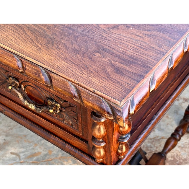 Brown 20th Two Sides French Louis XV Style Carved Walnut Desk With Three Drawers For Sale - Image 8 of 10