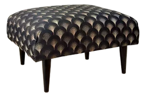 Mid-Century Art Deco Navy Blue Peacock Motif Footstool Ottoman