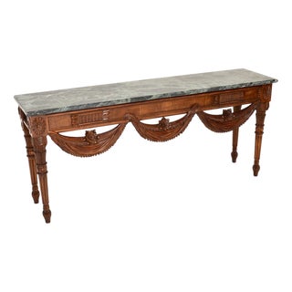 Vintage Carved Walnut Console Table with Marble Top, 1930 For Sale