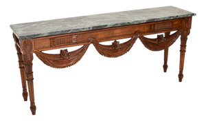 Vintage Carved Walnut Console Table with Marble Top, 1930