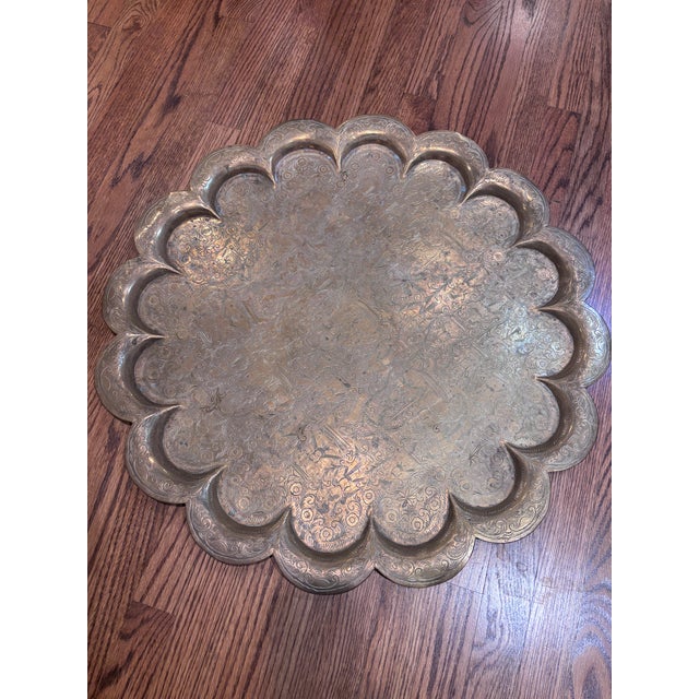 Large Hand Engraved Indian Tray With Scalloped Edge 27.5" For Sale In Philadelphia - Image 6 of 6