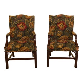 Pair Solid Mahogany Chippendale Library Chairs For Sale