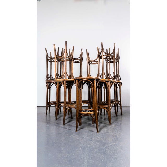 Large French Flat Seat Bentwood Bar Stool, 1950s, Set of 6 For Sale - Image 10 of 11