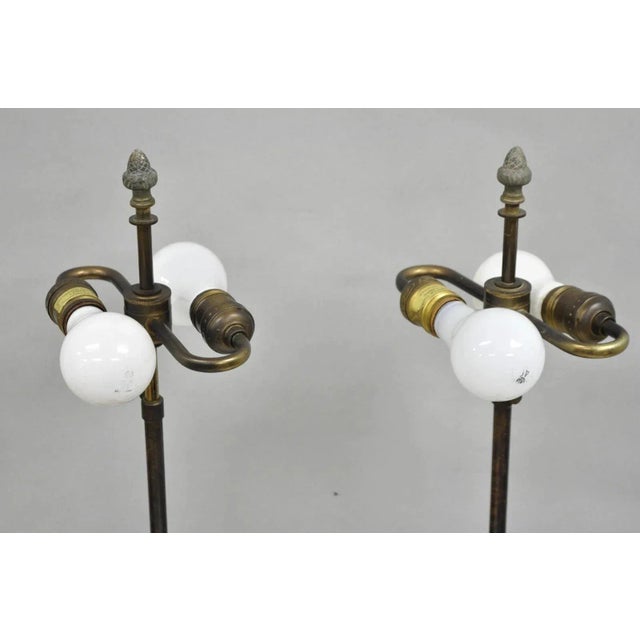 Gold Late 20th Century Frederick Cooper French Empire Brass Patina Trumpet Candelabra Table Lamp Pair For Sale - Image 8 of 12