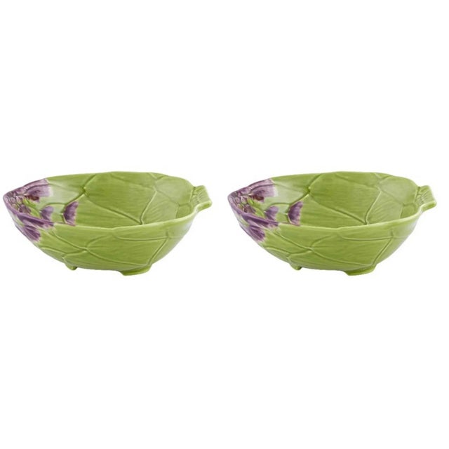 Traditional Bordallo Pinheiro Artichoke Pasta Plate, Green, Set of 2 For Sale - Image 3 of 3
