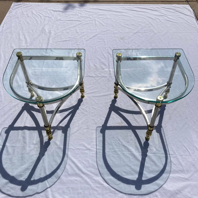 Jansen Style Chrome & Brass Demi-Lune End Tables in Baguès For Sale - Image 9 of 13