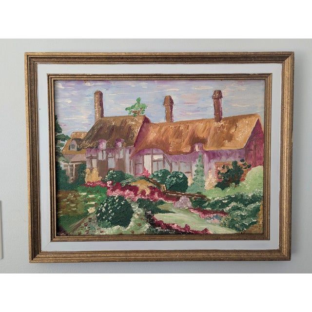 Vintage English Cotswolds Cottage Impressionist Painting Framed For Sale - Image 13 of 13
