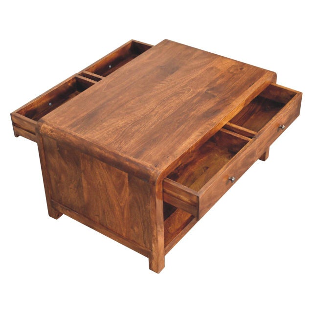 Modern Chestnut-Finish Mango Wood Curved Coffee Table For Sale - Image 3 of 8