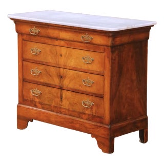 19th Century French Louis Philippe Walnut Commode Chest With White Marble Top For Sale