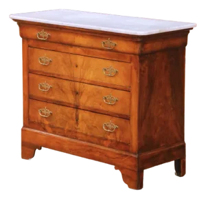 19th Century French Louis Philippe Walnut Commode Chest With White Marble Top