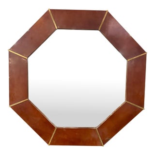 Italian MCM Design Parchment and Brass Octagonal Mirror For Sale