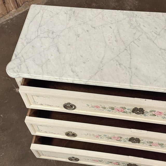 Late 20th Century French Louis XVI Painted Commode With Carrara Marble For Sale - Image 16 of 18