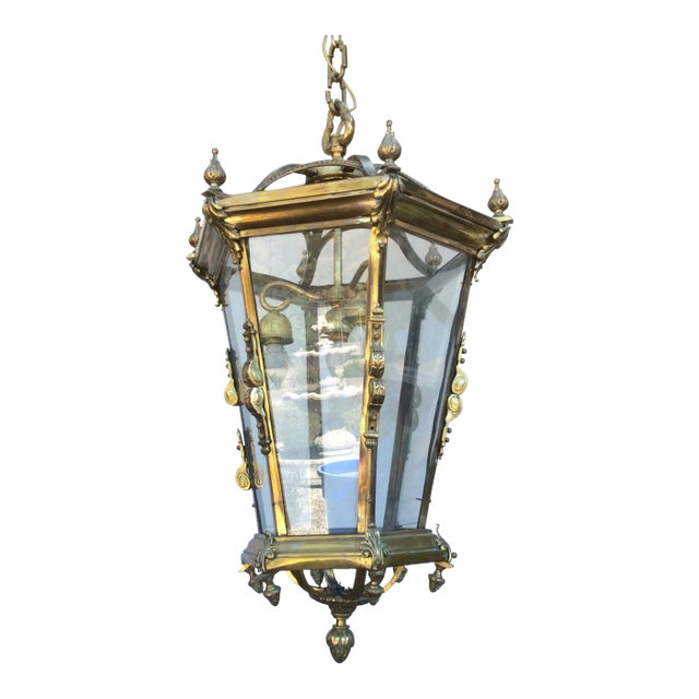 Antique Brass English Hall Lantern For Sale