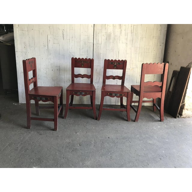 Antique Painted Wooden Dining Chairs, Set of 4 For Sale - Image 4 of 12