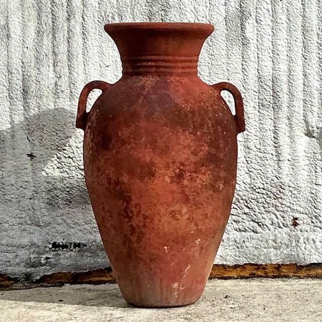 Vintage Boho Ribbed Terracotta Urn For Sale - Image 4 of 7