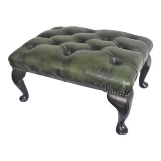 Vintage Chesterfield Green Footstool For Sale