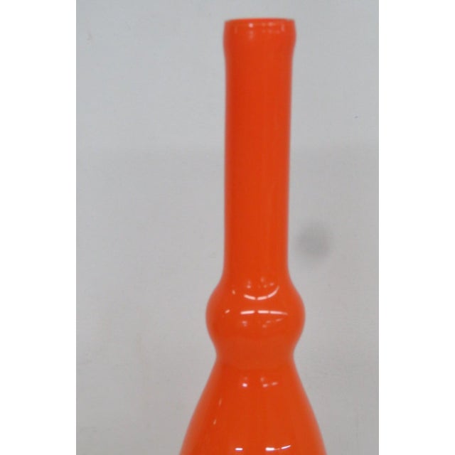 Orange Art Glass Vase Elongated Cylindrical Neck Mid Century Modern Style 4923b For Sale - Image 4 of 12