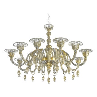 Venetian Gold Murano Style Glass Chandelier with Leaves by Simoeng For Sale