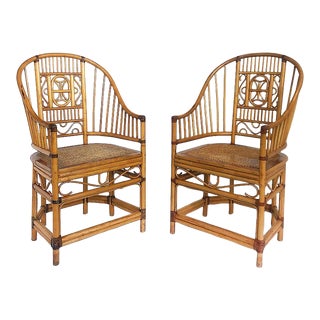 Brighton Pavillion Bamboo, Caned and Leather Armchairs, a Pair For Sale