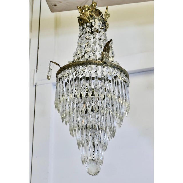 Empire French Tent and Waterfall Chandeliers, 1920s, Set of 2 For Sale - Image 4 of 11